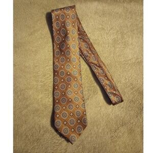 Meeting Street Hand Made Brown Geometric 100% Silk Men's Neck Tie 60 inches